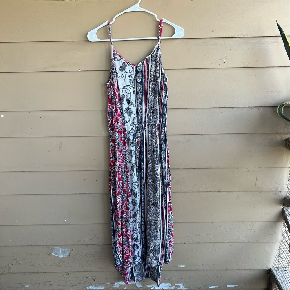 Knox Rose Women Multicolor Floral Rayon Scoop Neck Sleeveless Long Maxi Dress M